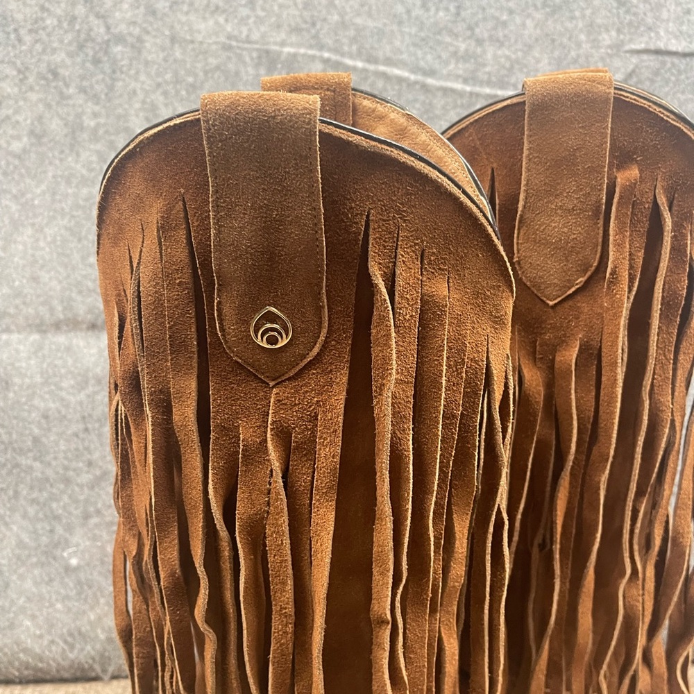 Brother Brown Suede Fringe Heeled Boots - Picture 4 of 14